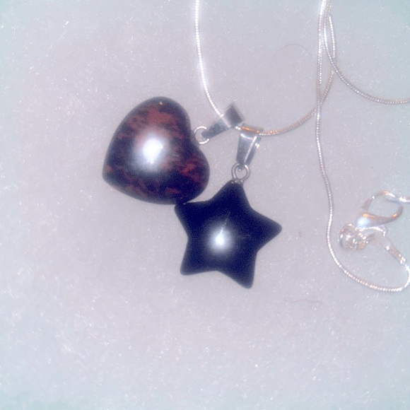 Mahogany Obsidian Heart ♥️ and Onyx Star sterling silver necklace 16” - Picture 5 of 7